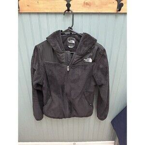 Vintage 90s THE NORTH FACE Womens Medium Zip Front Hooded Fleece Jacket BLACK M
